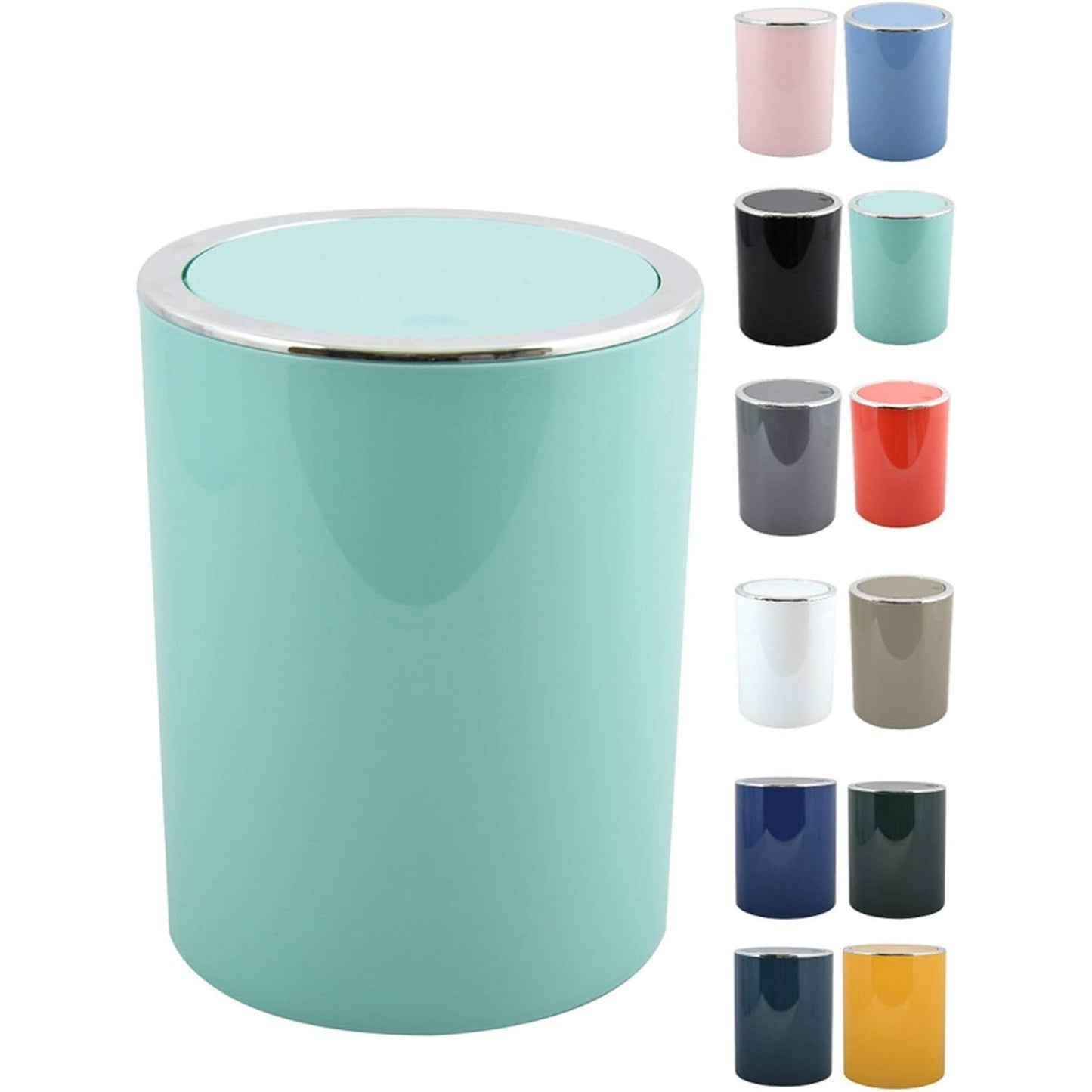 202445 - MSV - Kosh Mbeturinash Seria Bathroom Aspen, Mekanizëm me Pedale, Kapak Lëvizës, Kapacitet 6 L, Dimensionet (Diametri x Lartësia): 18.5 x 26 cm, Ngjyra Jeshile Pastel
