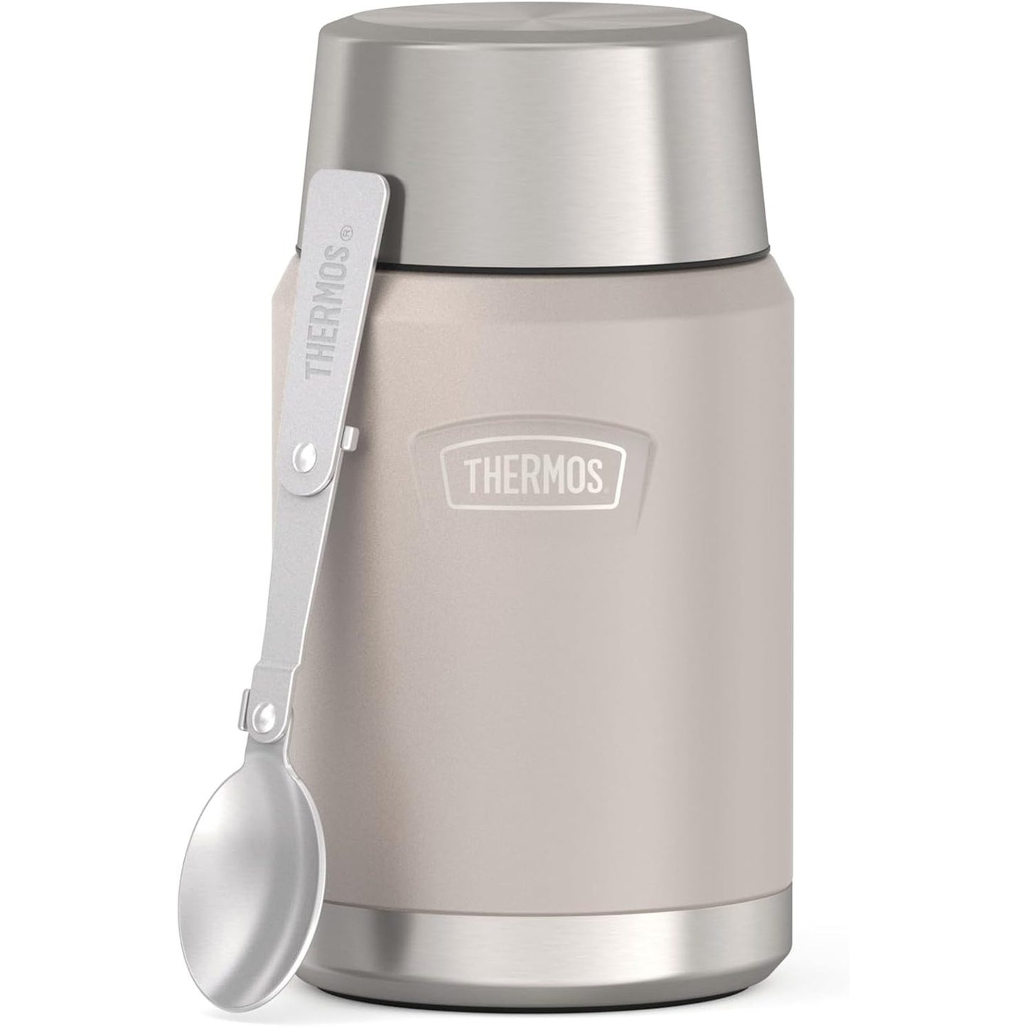 221672 - Icon Vazo Ushqimi Termos, Enë ushqimi prej çeliku inox 18/8, Mure të dyfishta, Me lugë të palosshme, Bazë jo-rrëshqitëse, 0.71 L, Qeramikë bezhë/mat, 710 ml