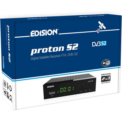 295956 - EDISION PROTON S2 Marrës Satelitor Full HD FTA, i pajtueshëm me DVB-S2, telekomandë 2-në-1, HDMI, SCART, S/PDIF
