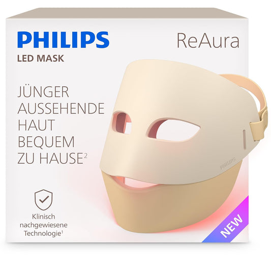 335747 - PHILIPS Maska ReAura LED për fytyrën – 3 në 1 për fytyrën, zonën e syve dhe qafën, 3 mënyra, teknologji e dritës së kuqe, blu dhe dritës afër infra të kuqe e provuar klinikisht¹, përshtatje fleksibile, rutinë 10-minutëshe, LTM7100/00