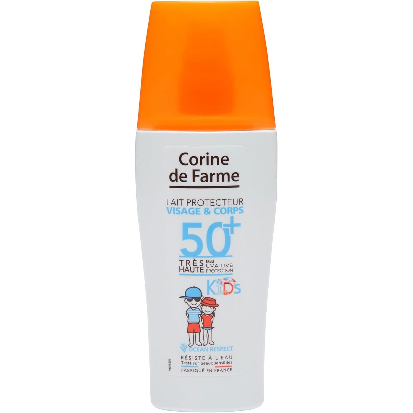 318149 - CORINE DE FARME Qumësht Mbrojtës SPF50+ KIDS, 150 ml, Mbrojtje e Lartë nga Dielli për Fytyrën dhe Trupin, për Lëkurën Delikate të Fëmijëve, Monoi Tahitian, Hipoalergjik
