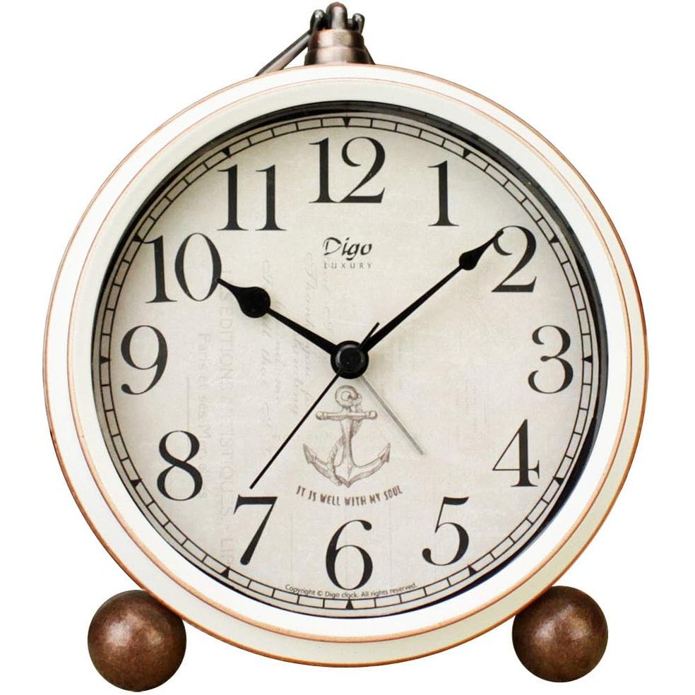 219591 - JUSTUP, orë me alarm, orë analoge kuarci tavoline 5.2 inç e bardhë, retro, stil vintage, mekanizëm kuarci me bateri, xham HD për dhomë gjumi/dhomën e ndenjes/fëmijë