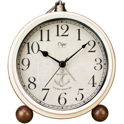 219591 - JUSTUP, orë me alarm, orë analoge kuarci tavoline 5.2 inç e bardhë, retro, stil vintage, mekanizëm kuarci me bateri, xham HD për dhomë gjumi/dhomën e ndenjes/fëmijë