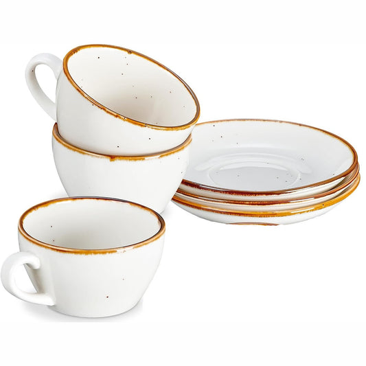 222075 - ONEMORE Filxhanë kapuçino, qeramika e bardhë, 190 ml, set prej 3 filxhanësh për espresso, për kafe dhe moka, të bardhë krem