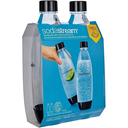 92050 - SODASTREAM Shishe të Shkrira PET, 2x1 L, E Sigurta për Lavastovilje, 17.4 x 8.6 x 28.1 cm, Set prej 2 Njësish