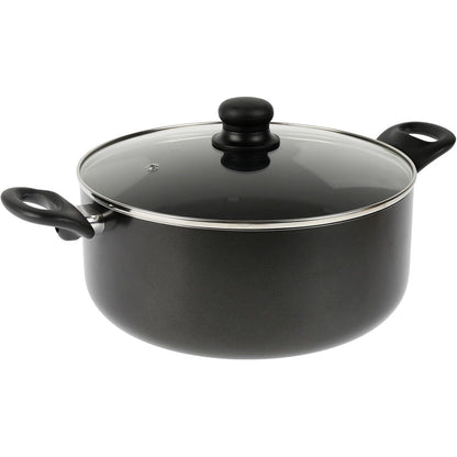 209020 - CREALYS 529423 Tigan Alumini i Presuar, Diametri 28 cm, Gri i Errët, Dorëza Rezistente ndaj Nxehtësisë, Shtresë Jo-Ngjitëse e Zezë, Kapak Qelqi me Avull, i Përshtatshëm për të Gjitha Llojet e Sobave, Përfshirë Induksionin