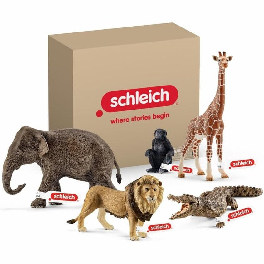 293027 - SCHLEICH Set i Jetës së Egër 72286, me Luan, Gjirafë, Krokodil, Majmun dhe Elefant, 5 Pjesë, për fëmijë 3 Vjeç e Sipër