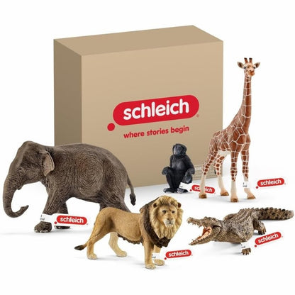 293027 - SCHLEICH Set i Jetës së Egër 72286, me Luan, Gjirafë, Krokodil, Majmun dhe Elefant, 5 Pjesë, për fëmijë 3 Vjeç e Sipër