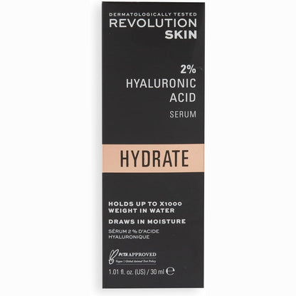 272086 - Revolution Skincare London Serum me acid hialuronik 30 ml - Mbush, zbut dhe hidraton lëkurën, tretësirë 2%, serum i lehtë për fytyrën, pa aromë