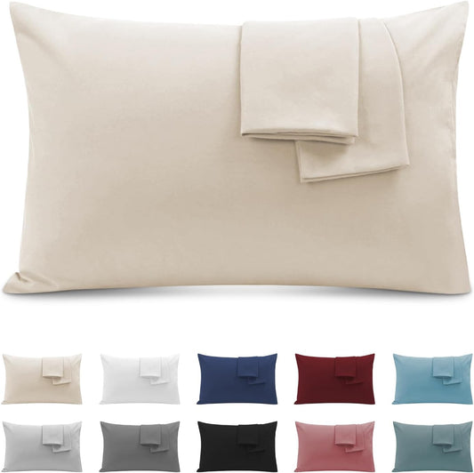 188439 - OEKO-TEX Set 2 Mbulesa Jastëkësh për Shtrat Dopio, Madhësi 50x90cm, Material Mikrofibrë Premium 110GSM, me Zinxhir të Padukshëm, të Butë, të Frymëmarrshëm, Hipoalergjike - Ngjyra Bezhë