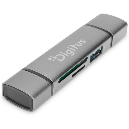 268816 - DIGITUS Lexues Kartash me Dy Hub - USB-A dhe USB-C - Lexues Kartash SD dhe Micro-SD - Hub USB 3.0 me 1 Portë - Gri