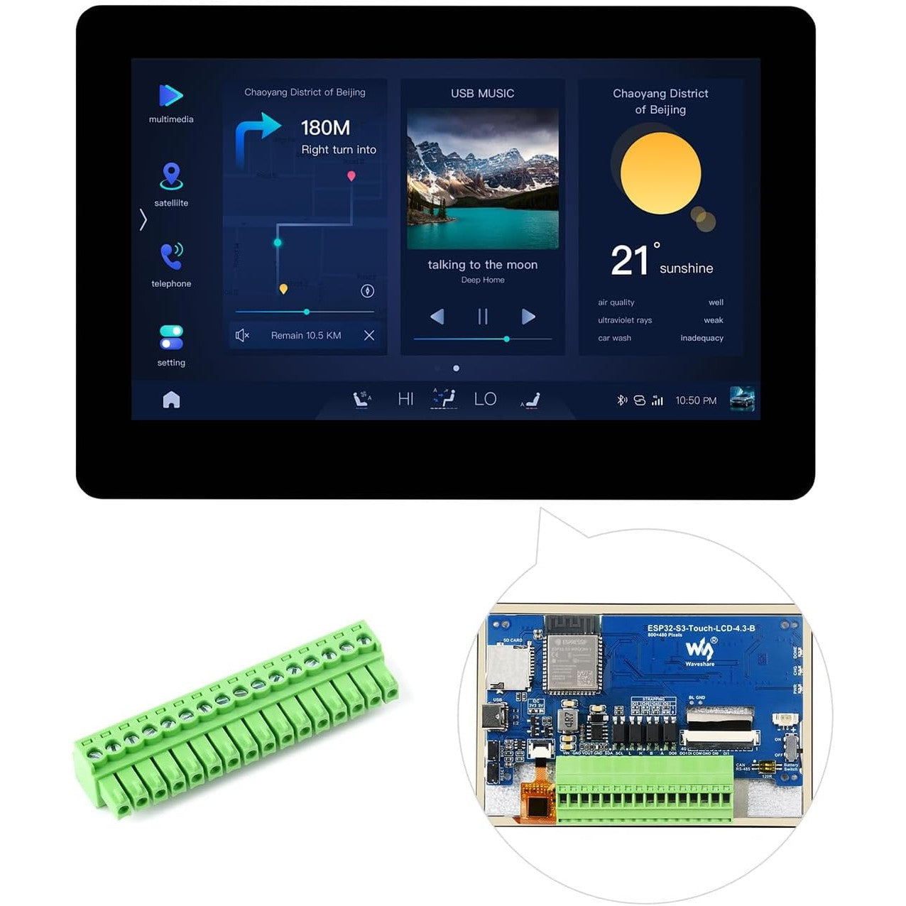 273058 - Waveshare ESP32-S3 Pllakë Zhvillimore, Ekrani Kapacitiv 4.3 inç, 800×480, Procesor 32Bit LX7 2-Bërthama, 240MHz, Mbështet WiFi, me Antenë