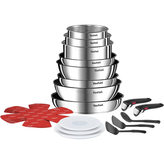217028 - TEFAL INGENIO - Set enësh gatimi me 20 pjesë, tiganë, tenxhere, 2 doreza të lëvizshme, i pajtueshëm me induksion, shtresë jo ngjitëse, i mundshëm për t’u vendosur mbi njëra-tjetrën, i sigurt për lavastovilje, Emotion L897SK04