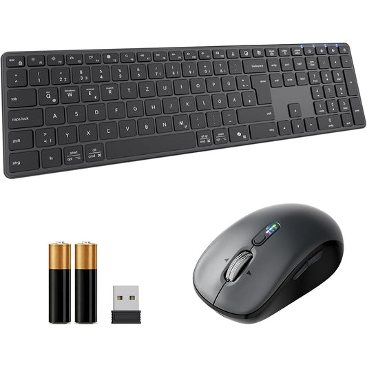 268011 - KOMBINIM Tastiere dhe Mausi pa tel Bluetooth, ultra i hollë, radio 2.4 GHz, lidhje të dyfishtë Bluetooth, madhësi e plotë, për Windows/PC/Laptop