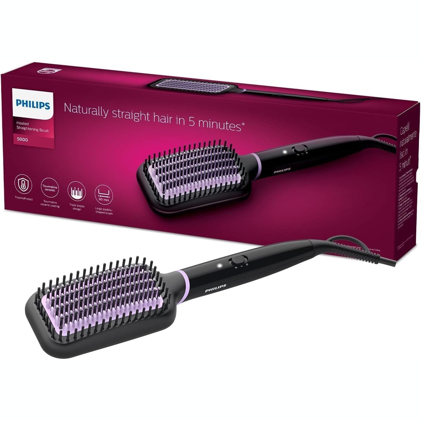 316209 - PHILIPS Furçë drejtuese StyleCare Essential BHH880/00, sipërfaqe e madhe, teknologji ThermoProtect, veshje qeramike turmaline