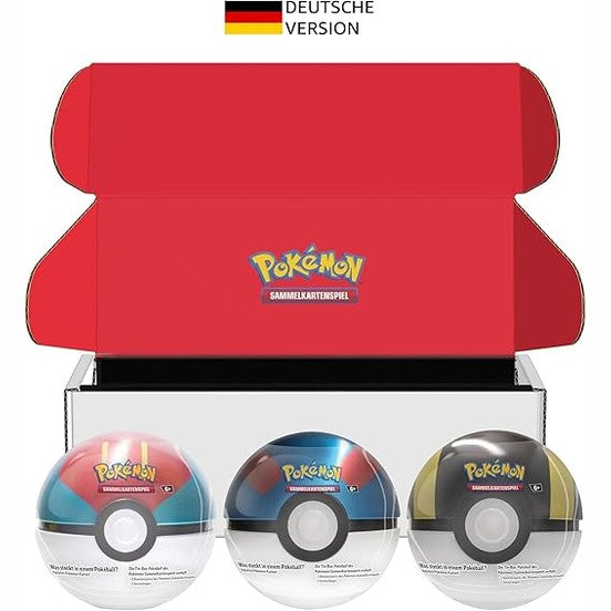 141522 - Pokémon – loja me karta koleksionuese: set Tin-Box Pokéball – Bait Ball, Superball & Hyperball (9 paketa booster Pokémon TCG dhe 7 fletë ngjitësesh).
