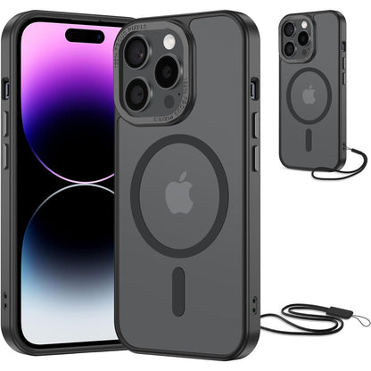 274296 - NEW'C Mbështjellëse magnetike për iPhone 14 Pro Max (6.7 inç), e pajtueshme me MagSafe, rezistente ndaj goditjeve, mbrojtje ushtarake, mat transparente, e zezë