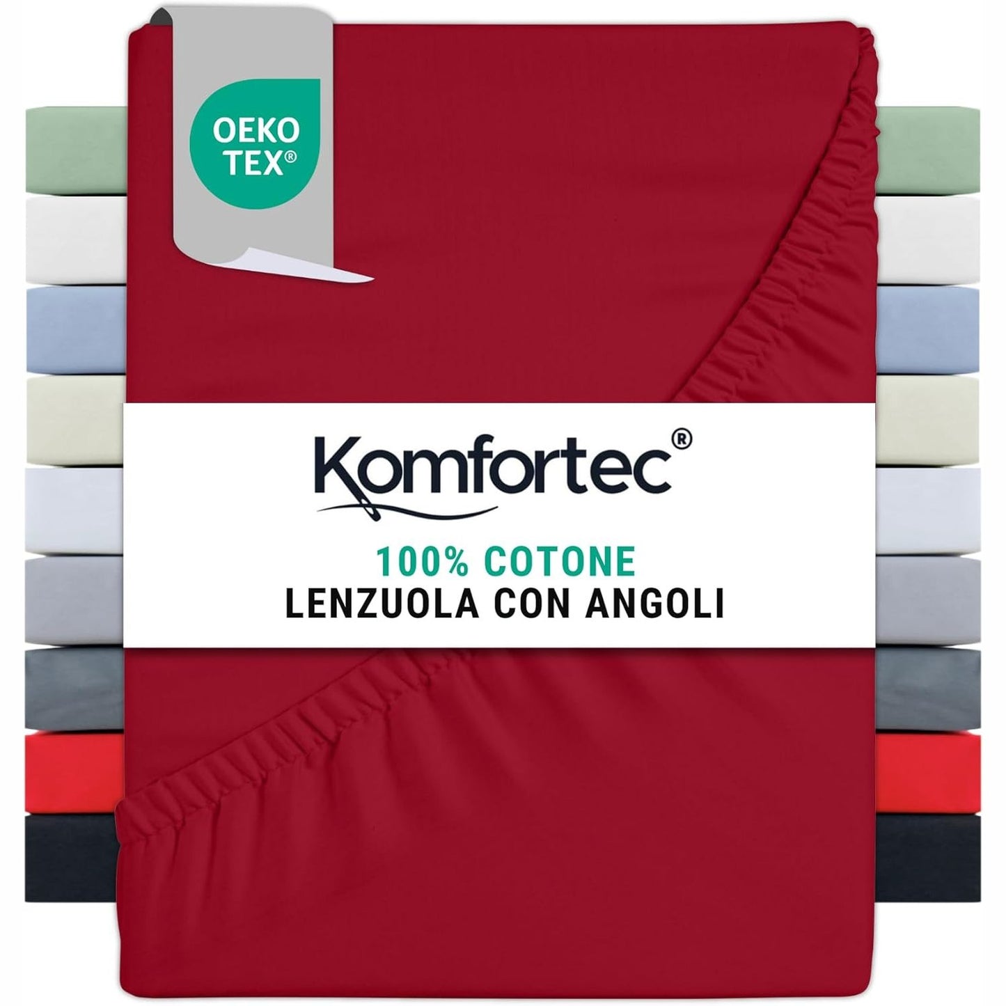 185102 - KOMFORTEC Çarçaf i Montuar në Xhersi, 100% Pambuk, 200x200cm, 135g/m², i Certifikuar Oeko-Tex, me Elastik - i Kuq