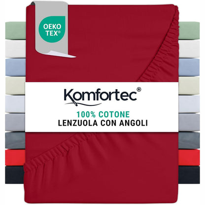 185102 - KOMFORTEC Çarçaf i Montuar në Xhersi, 100% Pambuk, 200x200cm, 135g/m², i Certifikuar Oeko-Tex, me Elastik - i Kuq