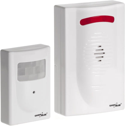 246394 - GB3400 Detektor Lëvizjeje Pa Tel Jeshile-Blu me Alarm, Sensor Mini Alarmi Pa Tel deri në 120m, IP44 Rezistent ndaj Motit, 5 Melodi