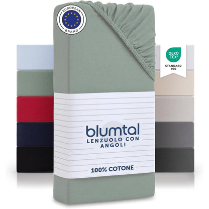 248355 - BLUMTAL® Basics Çarçaf i fiksuar Jersey, pambuk, i çertifikuar Oeko-TEX, mbulesë dysheku, 140x200 cm, Verë e gjelbër