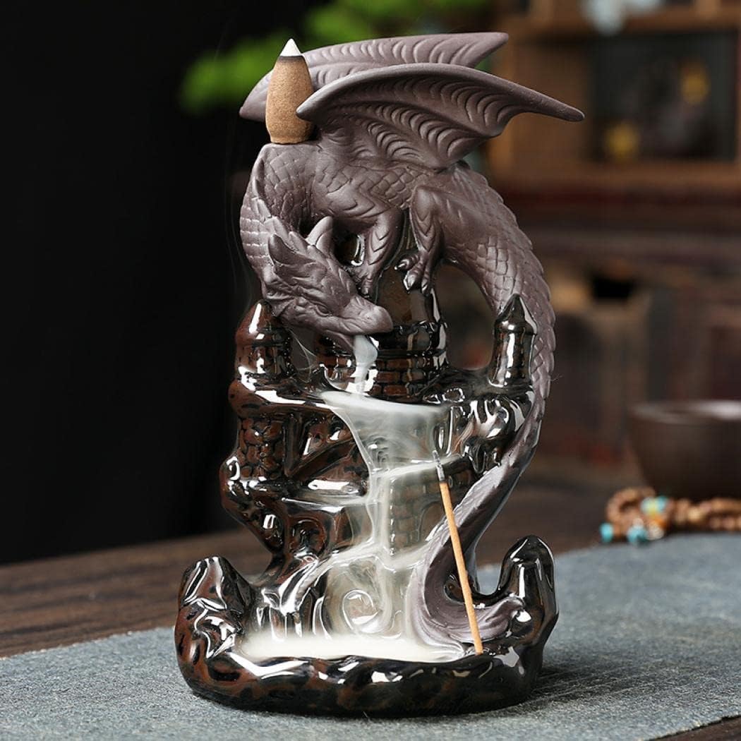 223164 - SKILBEAIA Djegës Temjani me Rrjedhje të Kundërt Dragon, porcelan, 20 Kone, 30 Shkopinj Temjani