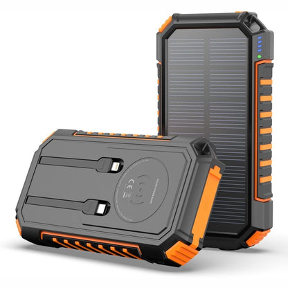 266466 - RIAPOW Bankë energjie diellore pa tel 27000mAh, karikim të shpejtë 22.5W, me 2 kabllo dhe dritë LED, USB C PD QC 3.0 për telefon dhe tablet kamping (portokalli)