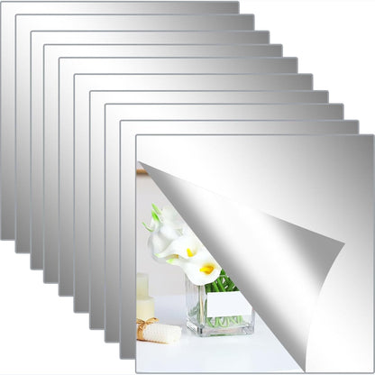 252543 - HODE Set pasqyrash vetëngjitëse 10 pjesë, 20x20cm, pasqyra akrilike vetëngjitëse, trashësi 2 mm, për banjo, dhomë ndenjeje, dhomë gjumi