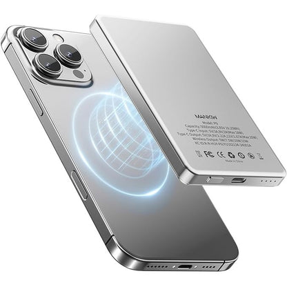 299636 - NOHON Bankë Powerbank Mag-Safe 5000 mAh, Mini ultra i hollë 8 mm, kabllo karikimi Type C, PD 20 W, karikim i shpejtë për iPhone 17/16/15/14/13/12/Mini/Pro/Pro Max