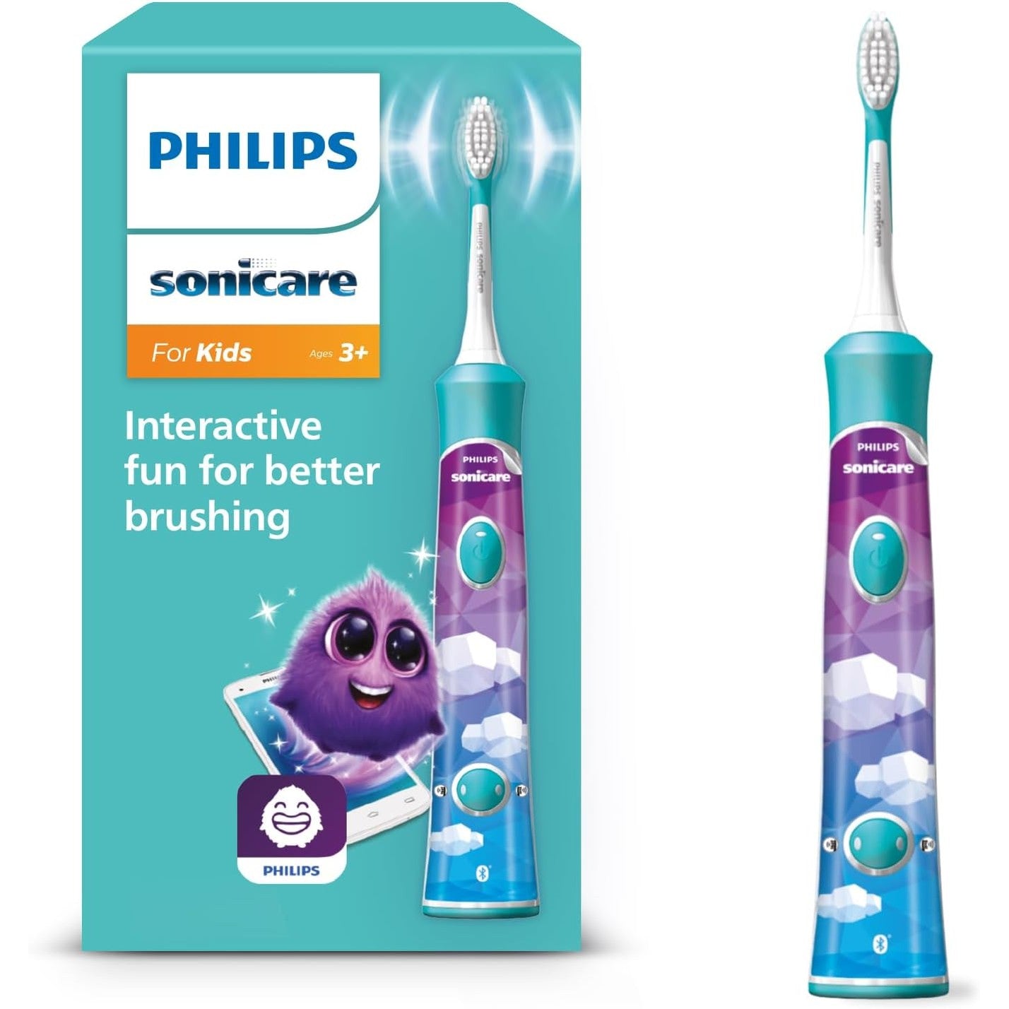 316137 - PHILIPS Sonicare HX6322/04, furçë dhëmbësh elektrike sonike për fëmijë 3 vjeç e lart, me aplikacion, SmartTimer, QuadPacer, ngjyrë turkeze