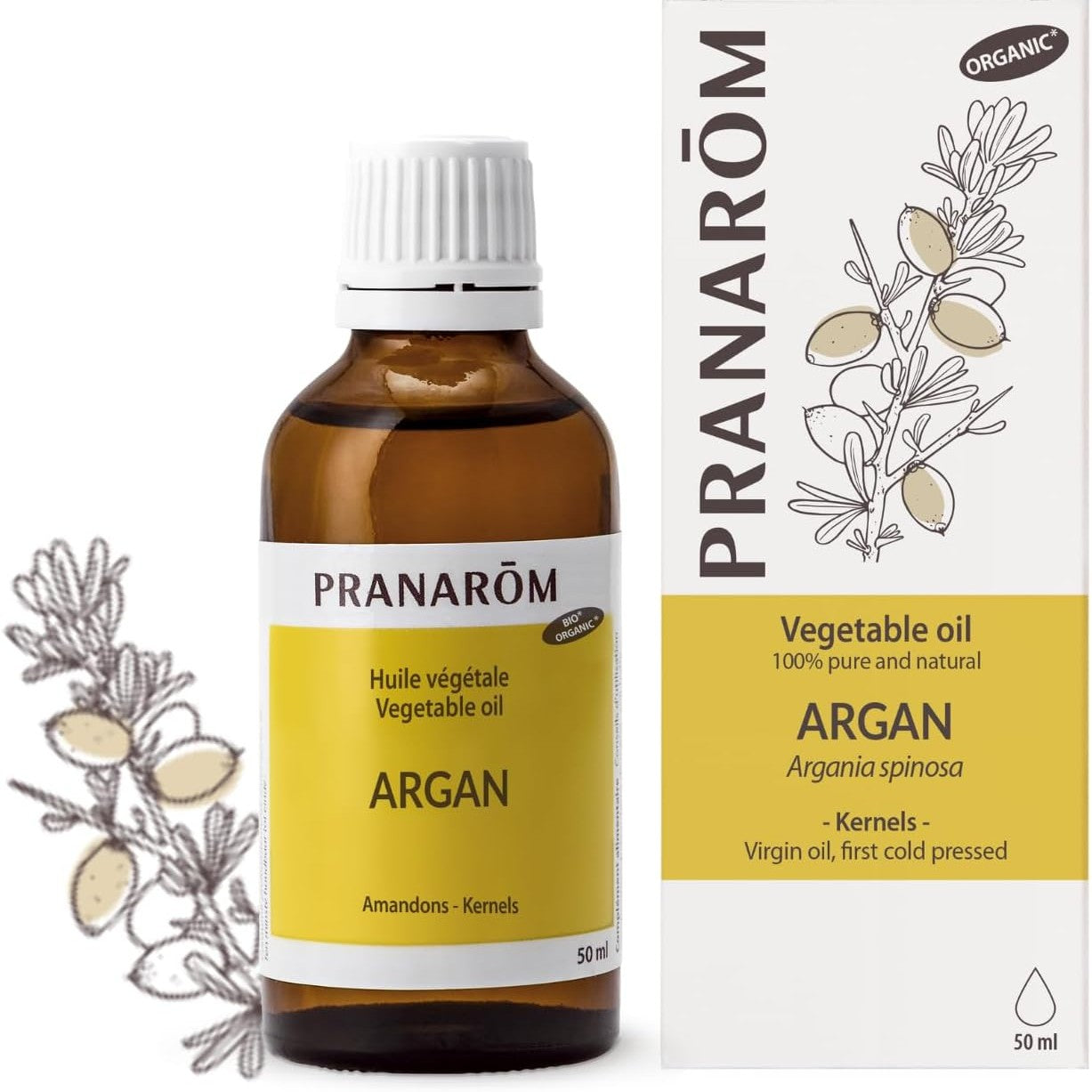 318897 - PRANARÔM ARGAN ORGANIK, VAJ PERIMESH, 50 ML, I PASUR ME VITAMINA DHE ANTIOKSIDANTË, VAJ RIPARUES KUNDËR PLAKJES