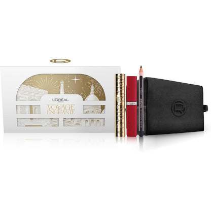 298264 - L'ORÉAL PARIS Set Dhurate për Bukuri, përfshin Rimel Big Deal, Buzëkuq Matte Resistant Infaillible dhe Laps Syri Paradise Le Khol, me kuti bukurie elegante prej kadifeje të zezë