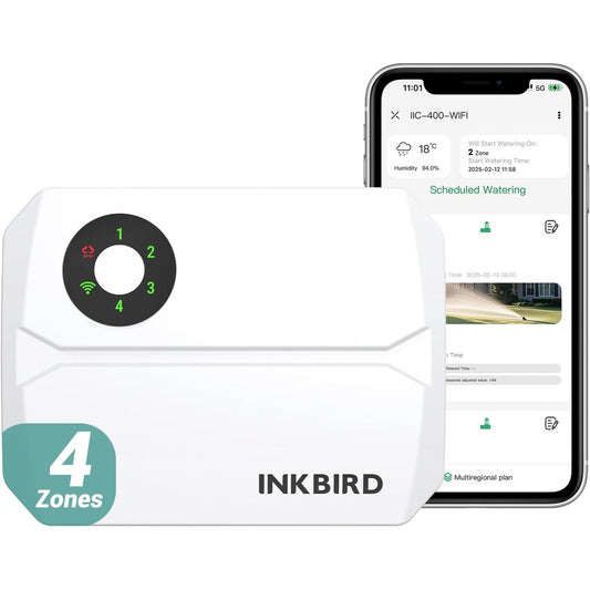 153357 - INKBIRD Kontrollues Automatik WiFi për Ujitje Kopshti IIC-400, 4 Zona, Memorie e Integruar Jo-Volatible, Rregullim Sezonal, Kontroll dhe Modalitet Manual përmes APP