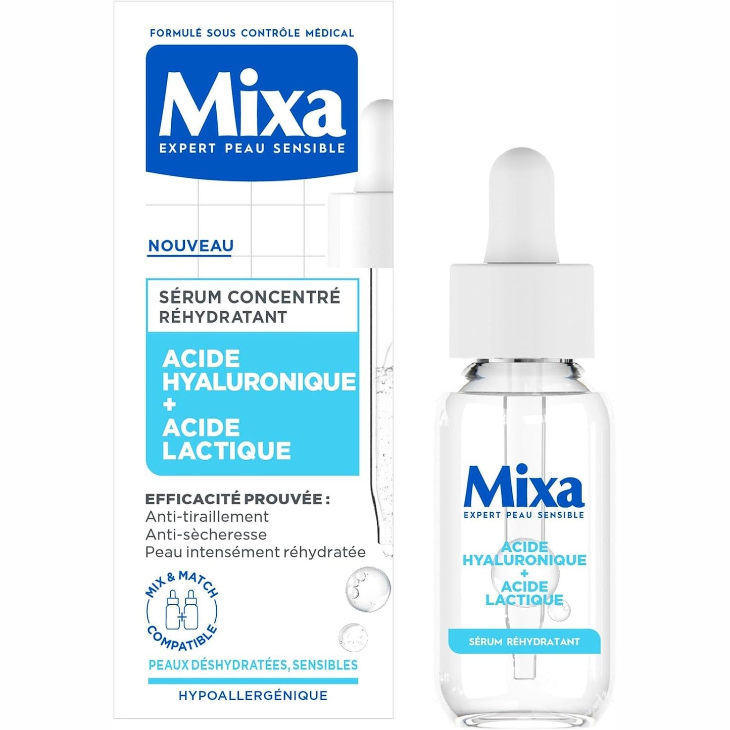 275727 - MIXA Serum i koncentruar hidratues, 30ml, Për lëkurë të dehidratuar dhe të ndjeshme, I pasuruar me acid hialuronik dhe laktik