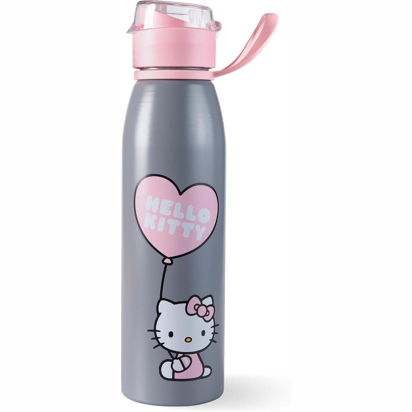 242854 - Hello Kitty Shishe uji për fëmijë prej çeliku inox 590 ml, E papërshkueshme nga rrjedhjet, me grykë për pirje, gri-rozë
