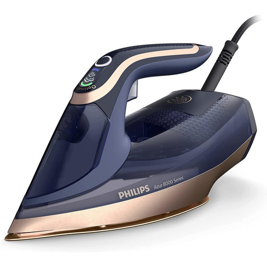 277346 - PHILIPS Hekur me avull Azur 8000 Series, 3000 W, Avull i vazhdueshëm 85 g/min, Shtim avulli deri në 260 g, Teknologji OptimalTEMP, Pllakë SteamGlide Elite, Blu e errët (DST8050/20)
