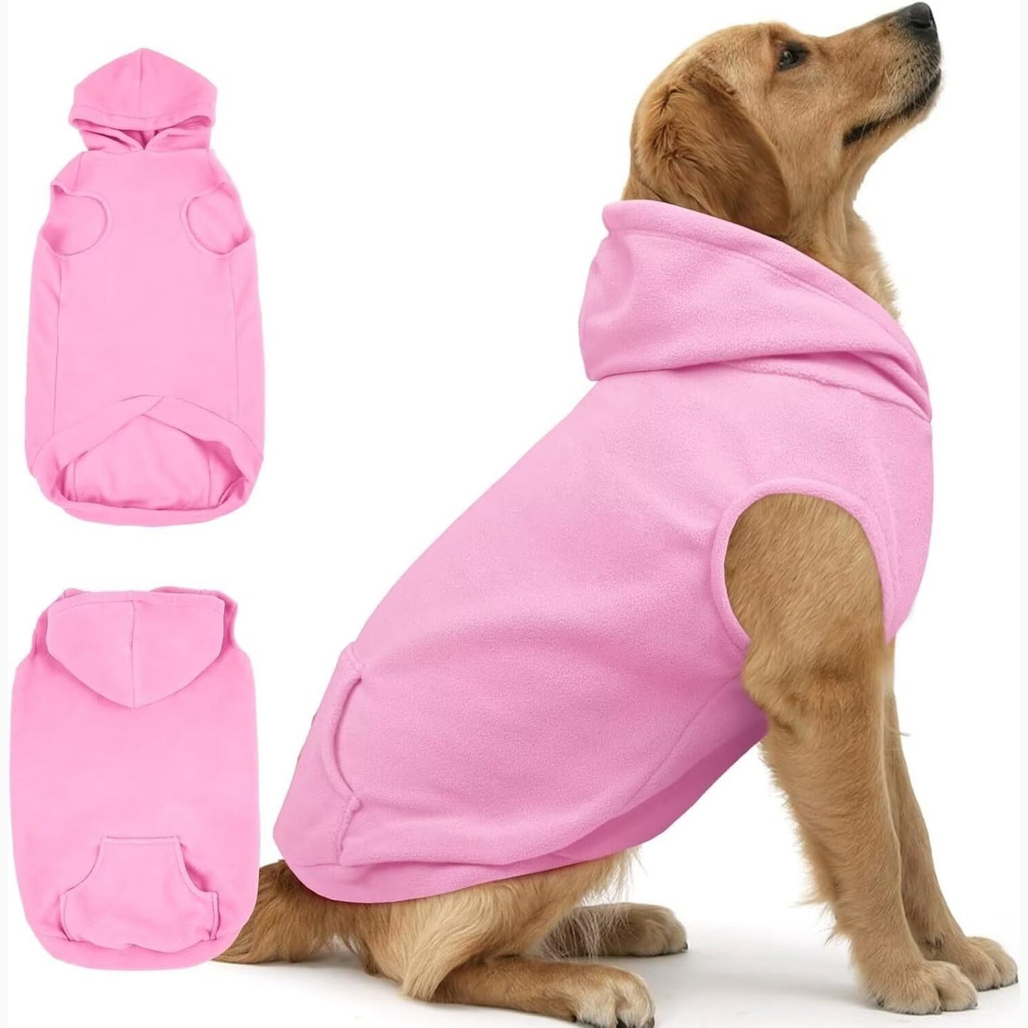 221917 - IECOii - Bluzë me Kapuç për Qen - Kostum Xhupi me Pullover prej Leshi - Veshje për Bulldog Francezë dhe Dachshund - Rozë - Madhësia L