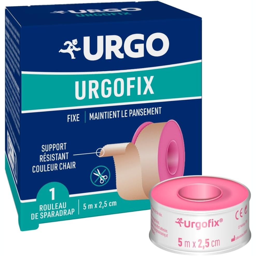 297795 - URGO - Shirit Ngjitës - Rrotull Fiksues për Fasha/Pajisje - Rezistent ndaj Gërryerjes - 5m x 2.5cm
