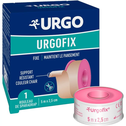 297795 - URGO - Shirit Ngjitës - Rrotull Fiksues për Fasha/Pajisje - Rezistent ndaj Gërryerjes - 5m x 2.5cm