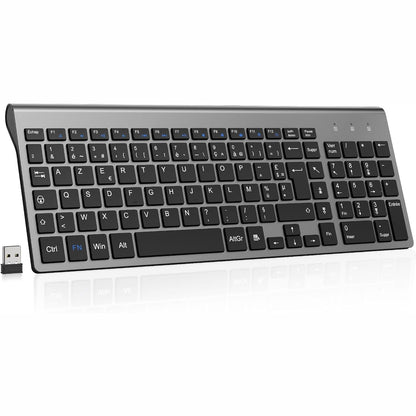 273539 - CIMETECH Tastierë pa tel, tastierë franceze AZERTY me marrës Nano USB 2.4GHz, ergonomike, e pajtueshme me Windows/MacOS, laptop PC - gri