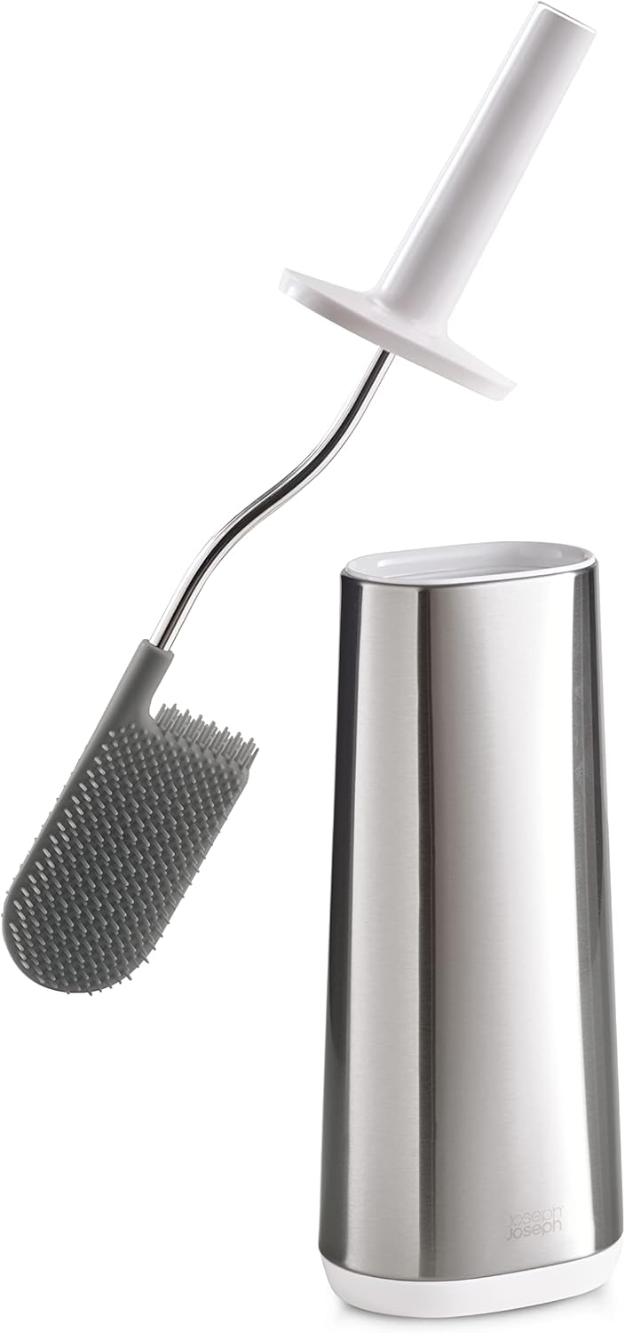227012 - JOSEPH JOSEPH FLEX - FURÇË HIGJIENIKE TUALETI PREJ SILIKONI ME MBAJTËSE, KOKË ANTI-PIKIM, KUNDËR BLLOKIMIT - ÇELIK INOX, 9.2 x 12.7 x 42.7 CM, MESATARE