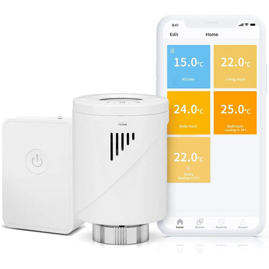 167384 - MEROSS Termostat Inteligjent për Radiatorët e Ujit të Nxehtë, i Lidhur me Qendër, Kompatibil me Alexa dhe Google Home, Kontroll me Zë dhe nga Largësi