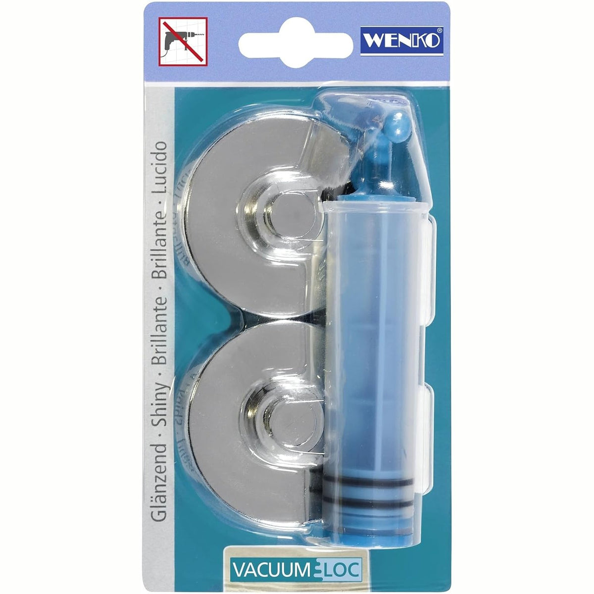 314524 - WENKO Adaptues Vacuum-Loc®, pako me 2 copë, montim pa shpim, dimensionet Ø 6 x 2.8 cm, i kromuar, deri në 33 kg