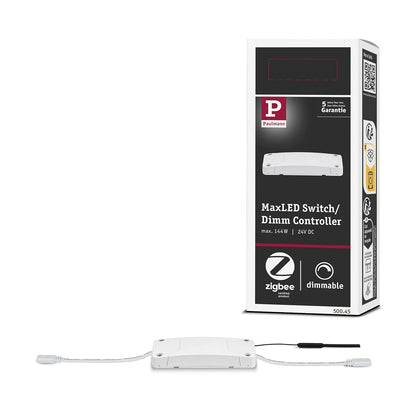 246261 - PAULMANN - Kontrollues Zigbee Maxled Schalt/Dimm për Shtëpi Inteligjente 500.45, maks. 144W 24V DC, 3.8 x 9.5 x 2.8 cm, Amazon Echo Plus i pajtueshëm