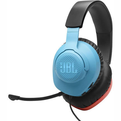 295731 - JBL Kufje Quantum 100N për lojëra me tel, mikrofon i shkëputshëm, QuantumSURROUND Signature, kompatibilitet me shumë platforma, ngjyrë e kuqe dhe blu