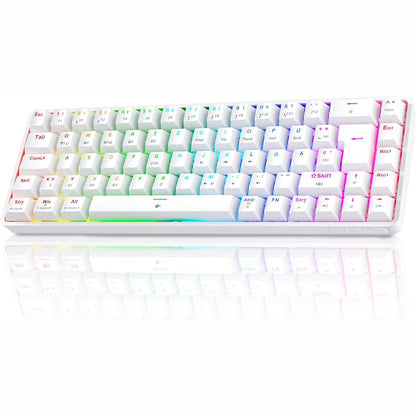 295183 - TMKB Tastiera T68 - mekanike RGB pa tel 60% - Bluetooth/2.4G/Type-C - 68 taste - QWERTZ gjermane - Çelës linear i kuq - E bardhë