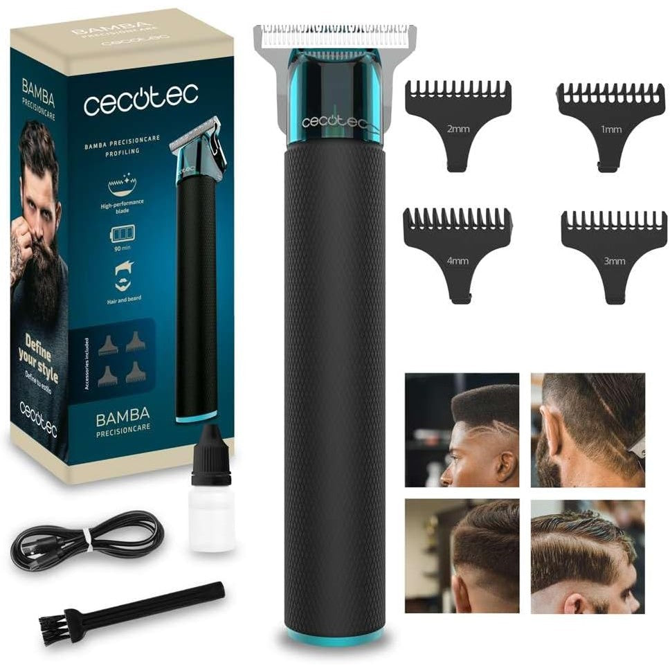 298297 - CECOTEC Makinë prerëse dhe shkurtuese flokësh Bamba PrecisionCare, Teh i mprehtë, 4 krehëra udhëzues 1-4 mm, Jetëgjatësi baterie 90 minuta, E zezë