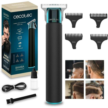 298297 - CECOTEC Makinë prerëse dhe shkurtuese flokësh Bamba PrecisionCare, Teh i mprehtë, 4 krehëra udhëzues 1-4 mm, Jetëgjatësi baterie 90 minuta, E zezë