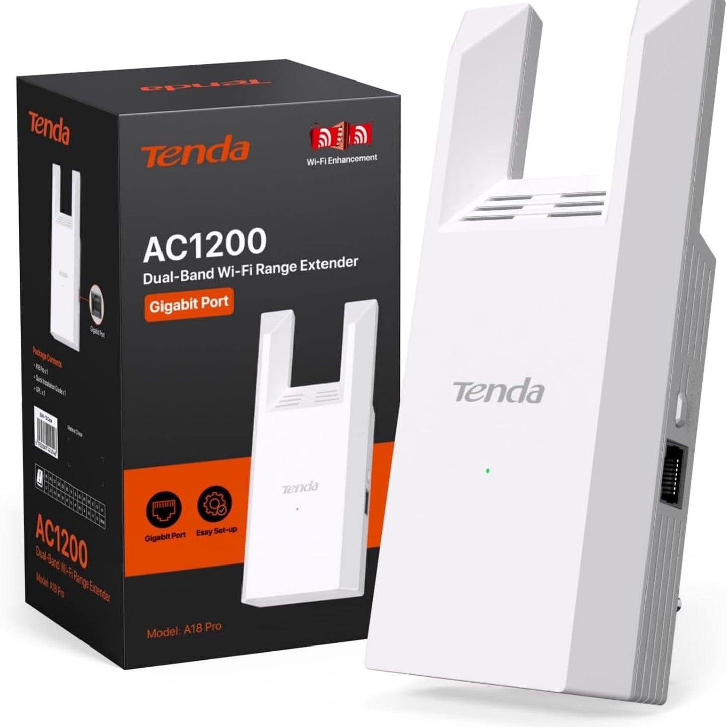 276682 - Tenda A18 Pro, Përsëritës WiFi AC1200 Mbps (2.4GHz/5GHz), Portë Gigabit Ethernet, Mbulesë deri në 150m²