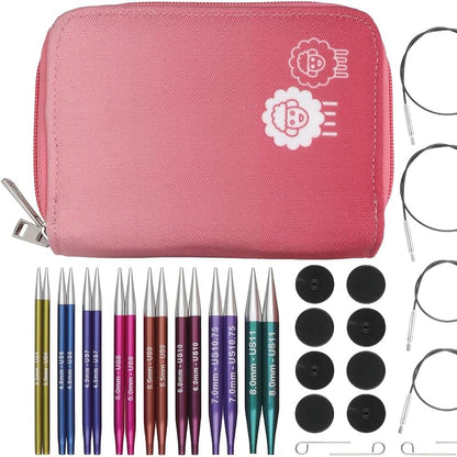 217171 - KnitPro Set gjilpërash thurjeje Zing, Rrethore, të ndërrueshme, me majë të shkurtër speciale 10 cm, Set luksoz, me ngjyra, 26-47425